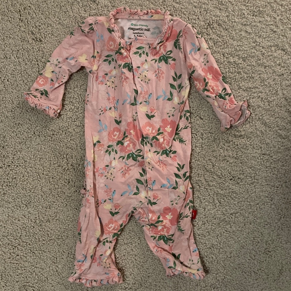 Magnetic Me Pink Floral Kids One Piece Footie